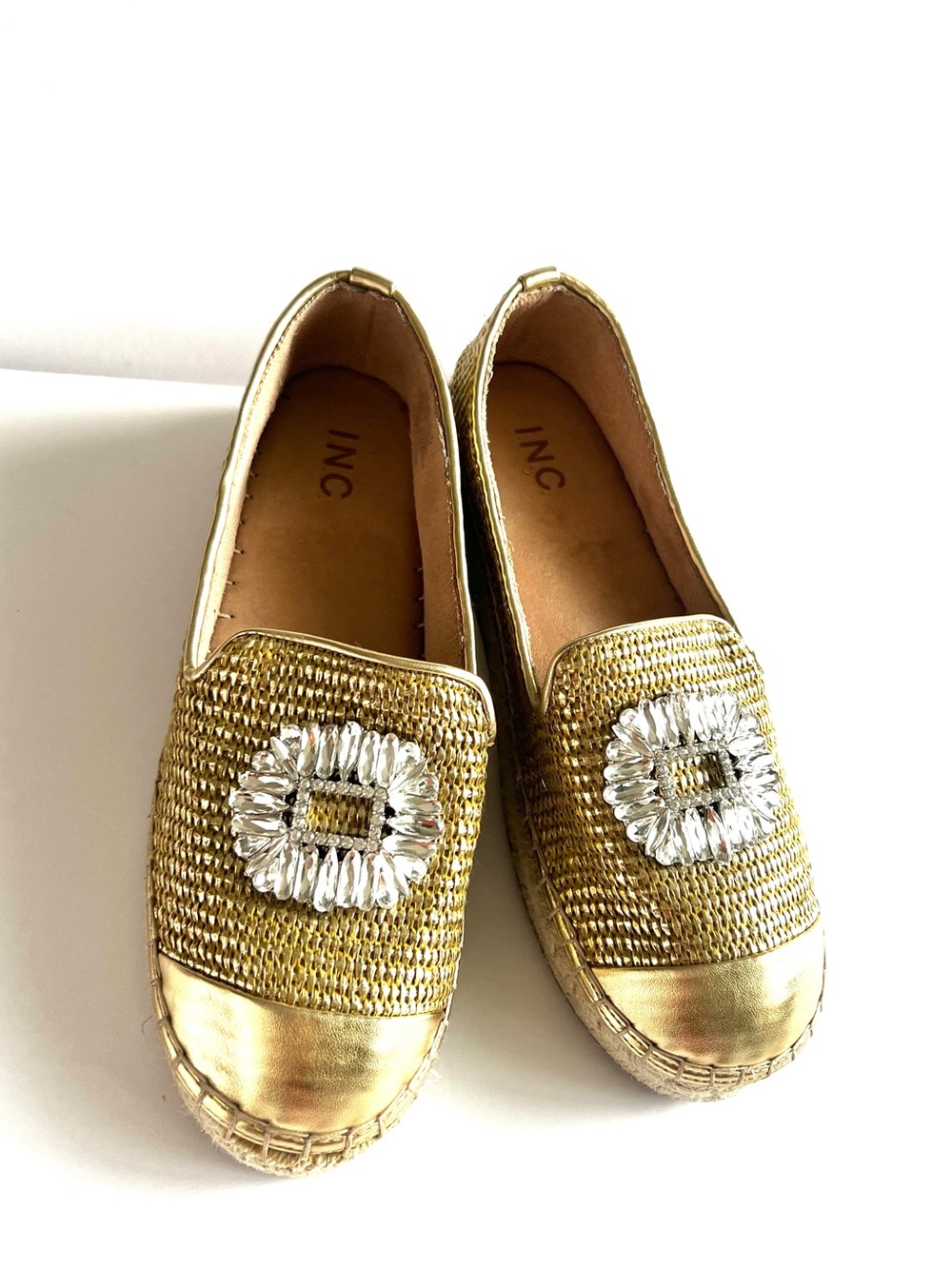 INC Sz 10M Gold Embellished Espadrille Flats -Women’s Shoes